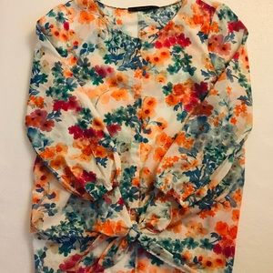 Zara Floral Blouse with Tie Front - Multicolor